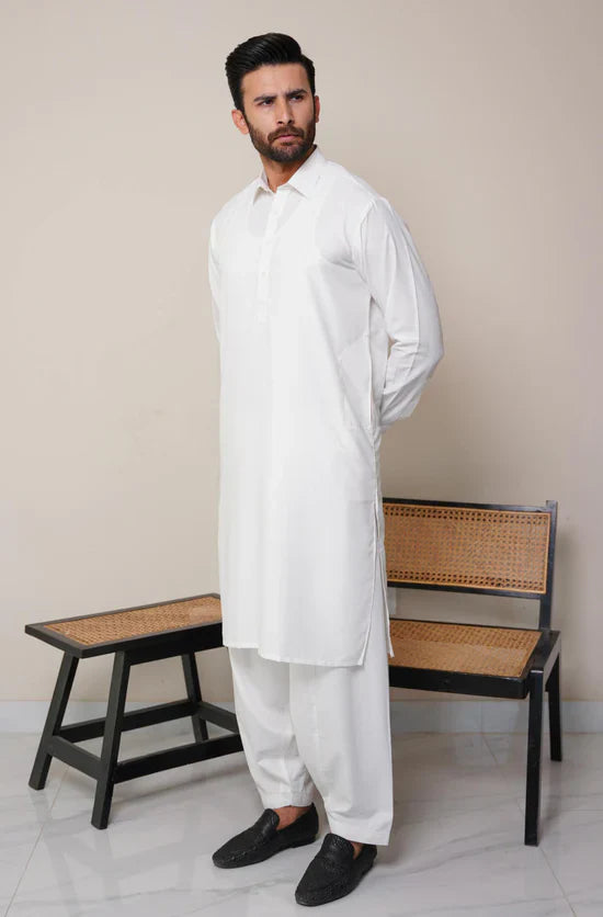 Cloud White Classic Kameez Shalwar – Unstitched (Men)
