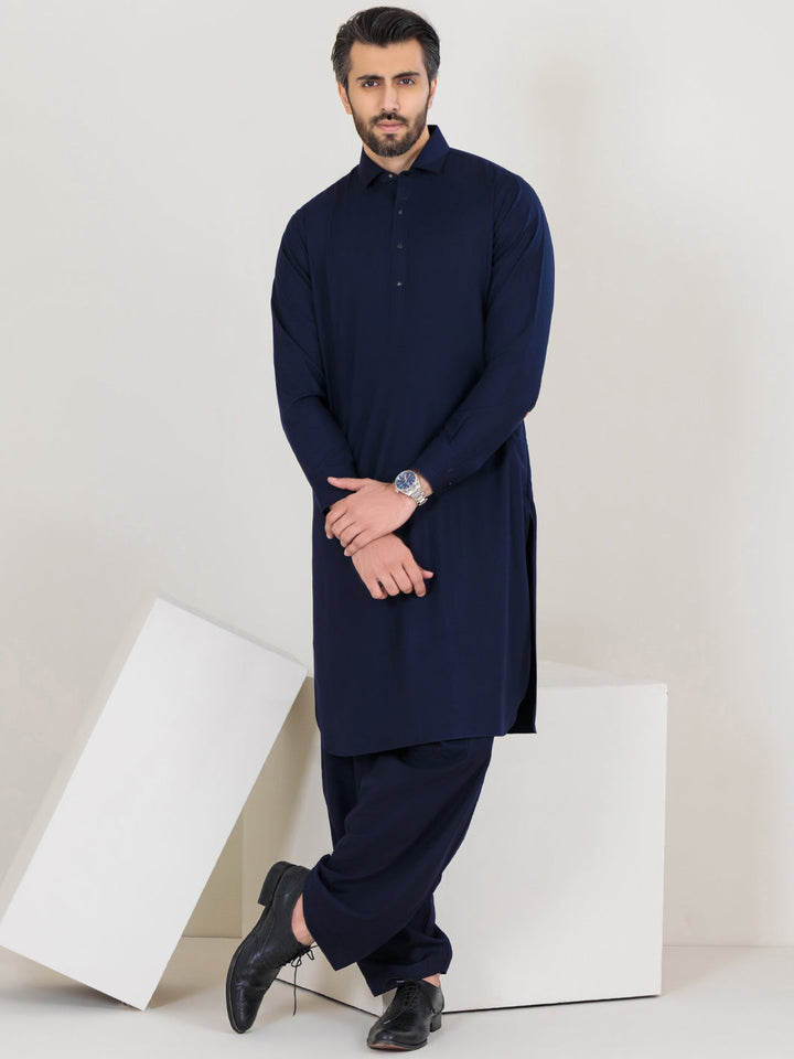 NAVY BLUE BLENDED UNSTICHED KAMEEZ SHALWAR
