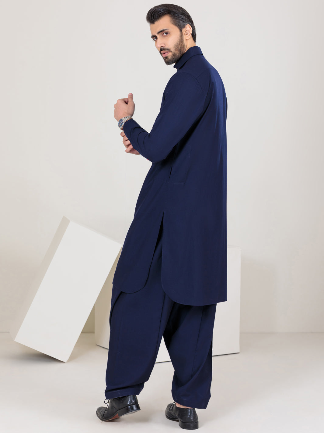 NAVY BLUE BLENDED UNSTICHED KAMEEZ SHALWAR