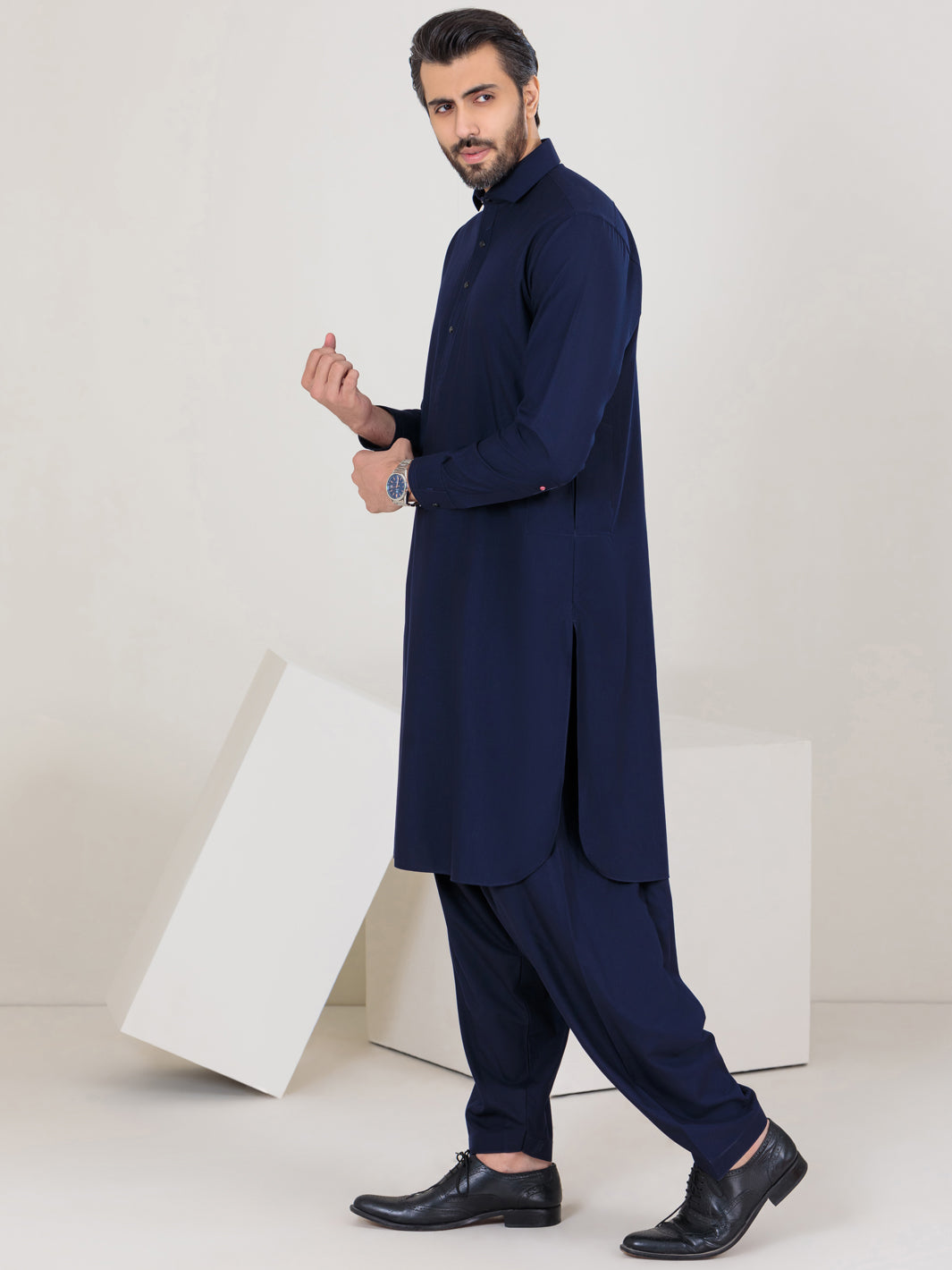 NAVY BLUE BLENDED UNSTICHED KAMEEZ SHALWAR