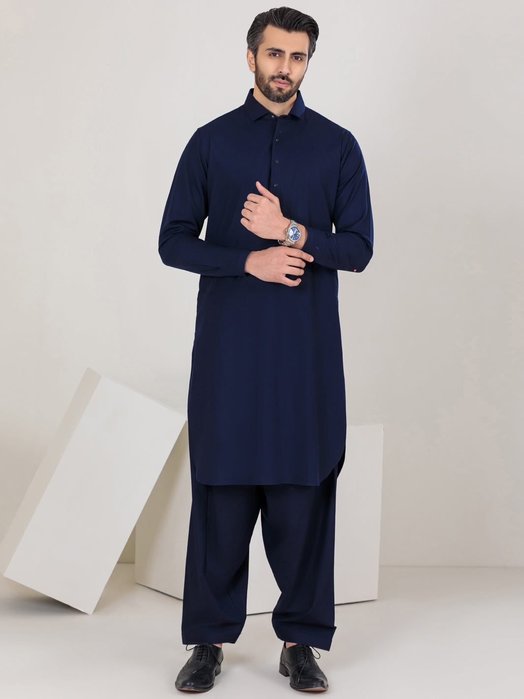 NAVY BLUE BLENDED UNSTICHED KAMEEZ SHALWAR