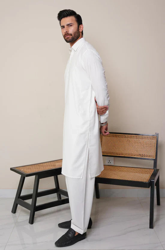 Cloud White Classic Kameez Shalwar – Unstitched (Men)