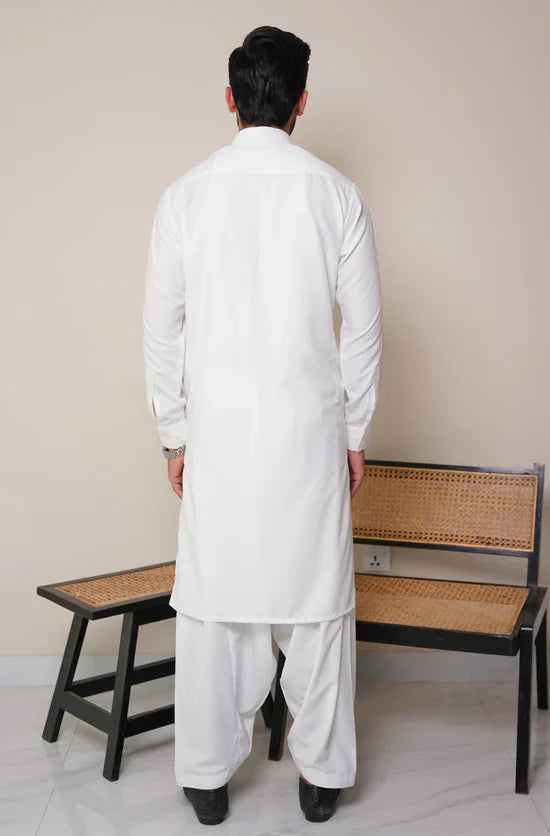 Cloud White Classic Kameez Shalwar – Unstitched (Men)