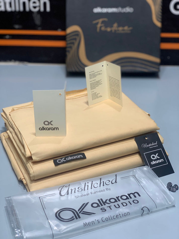 Alkaram – Premium Unstitched Light Beige Cotton Suit