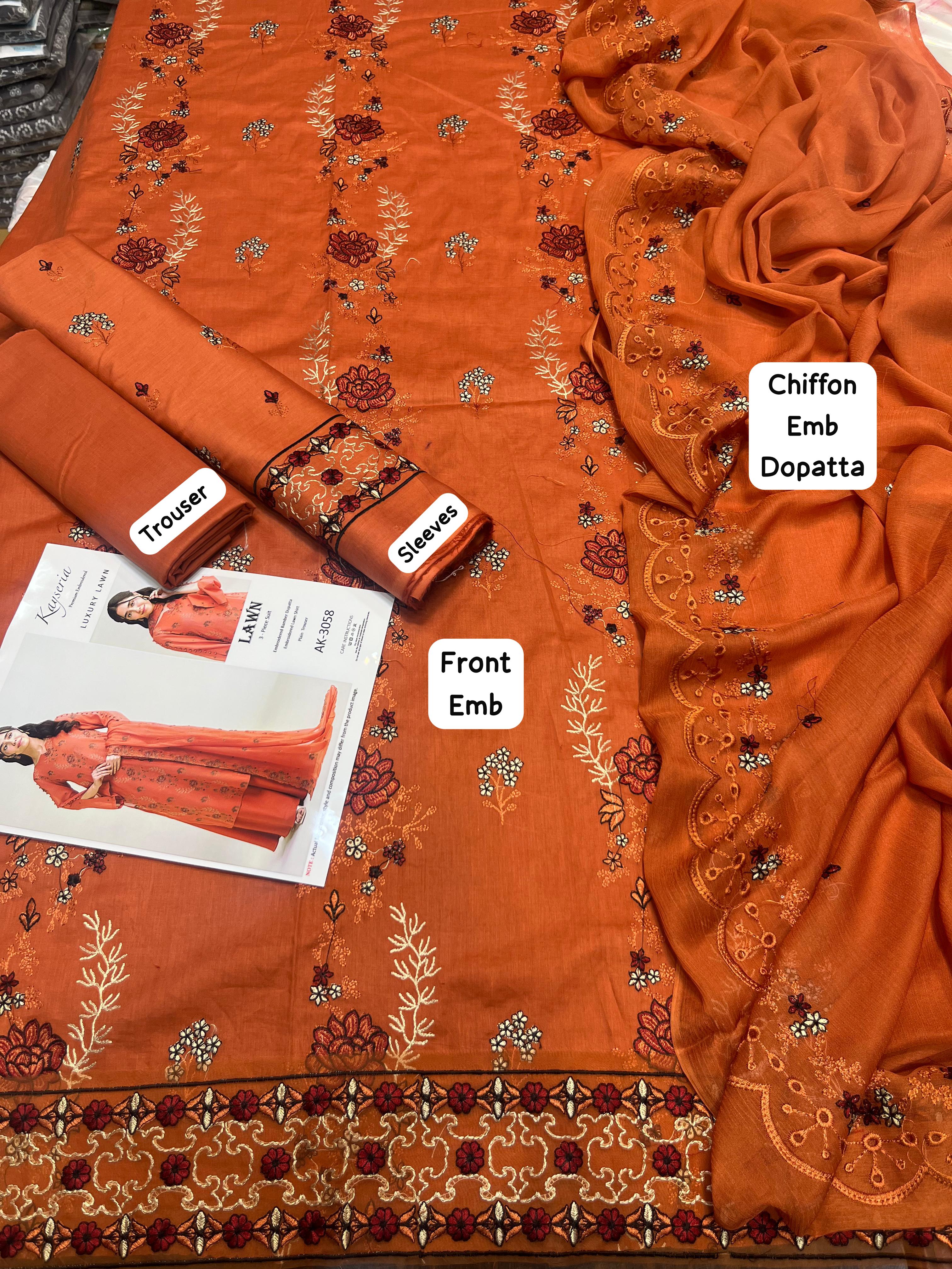 3Pcs Premium Lawn Embroidered