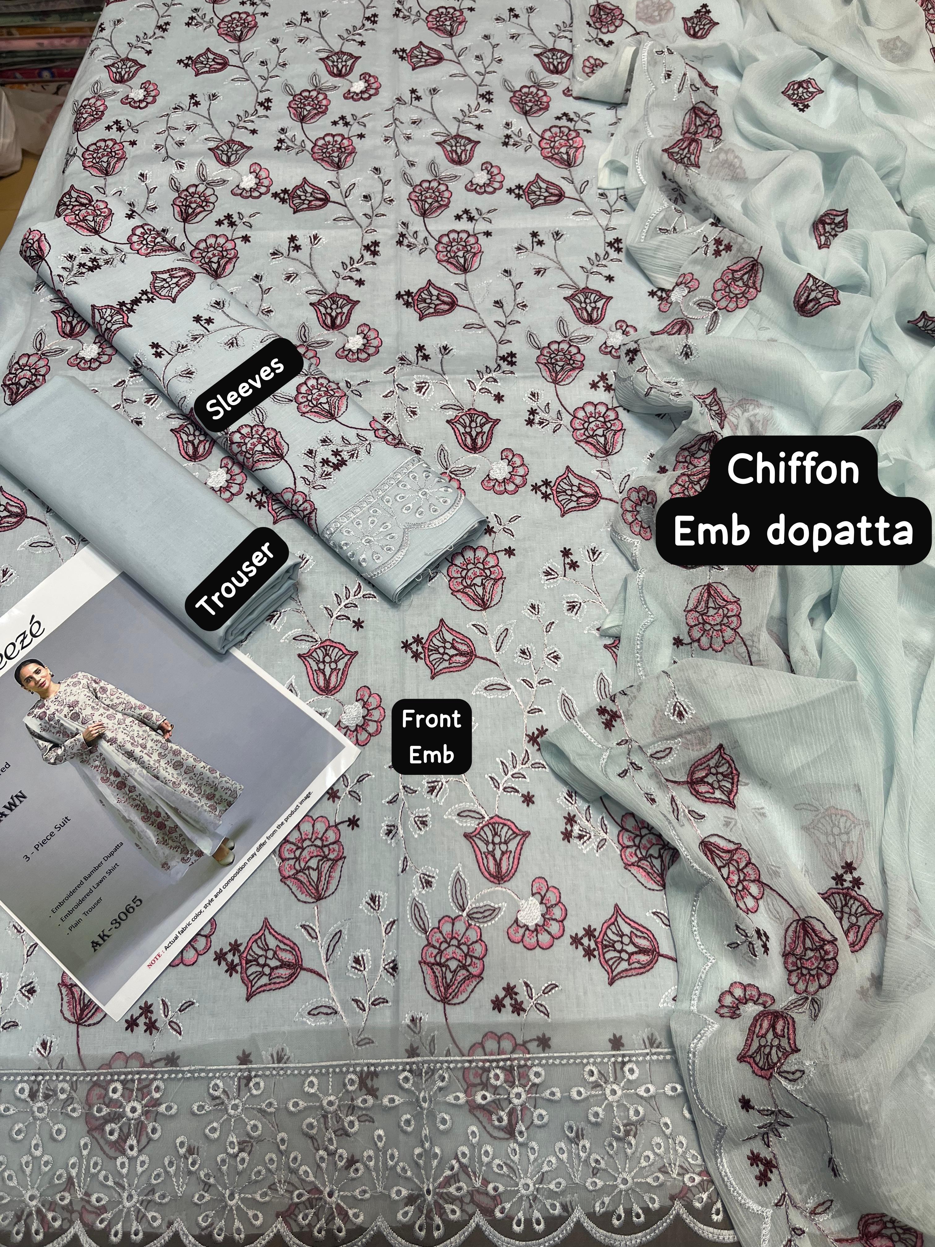 3Pcs Premium Lawn Embroidered