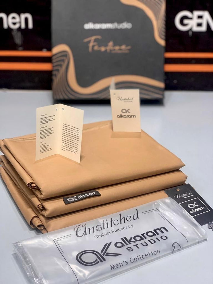 Alkaram – Premium Unstitched Camel Cotton Suit