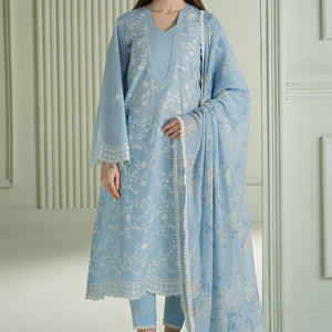 LAVENDER BLUE- 3PC EMBROIDERED LAWN SUIT